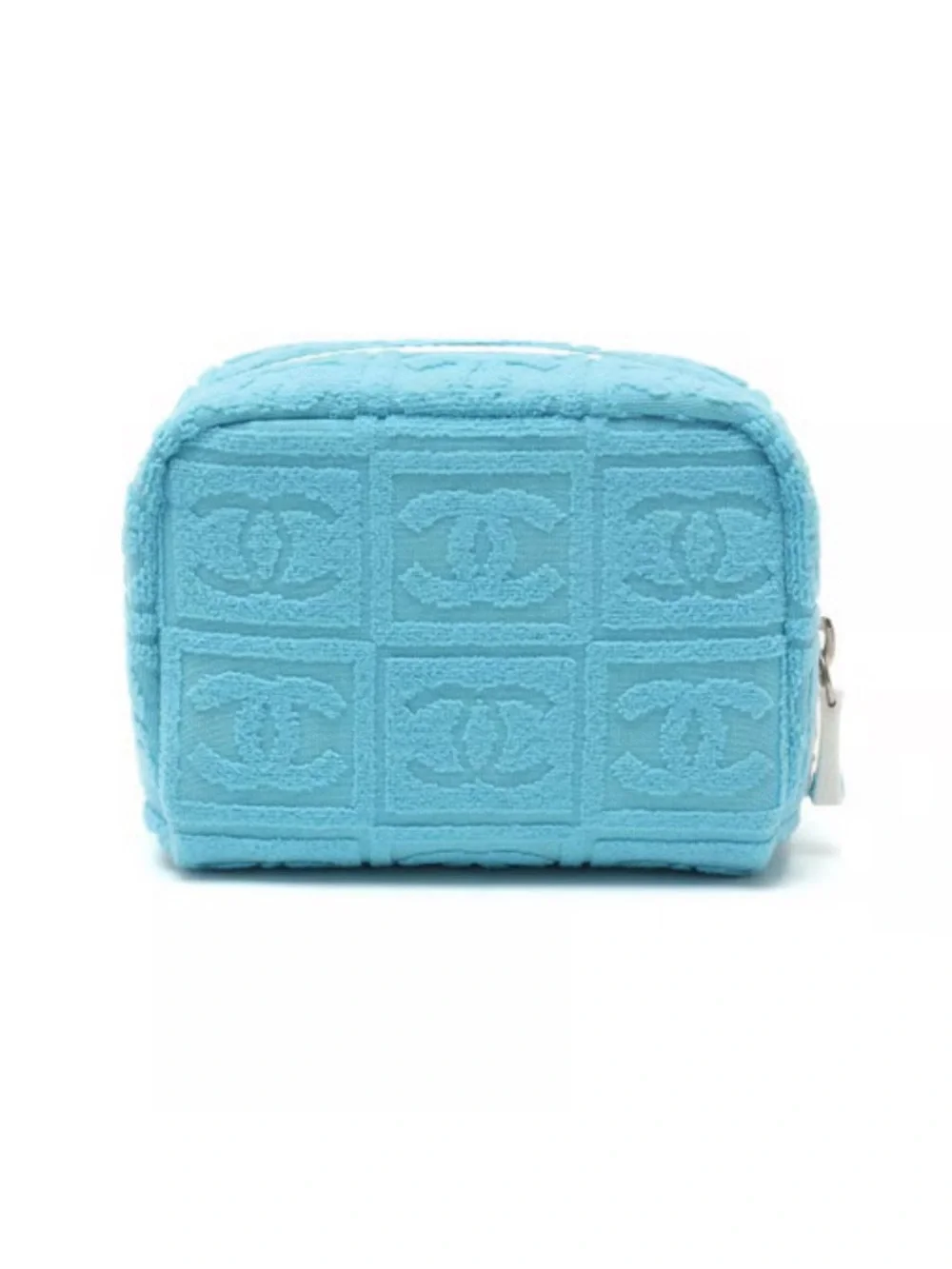 CHANEL Light Blue Embossed CC Terry Zip Pouch
